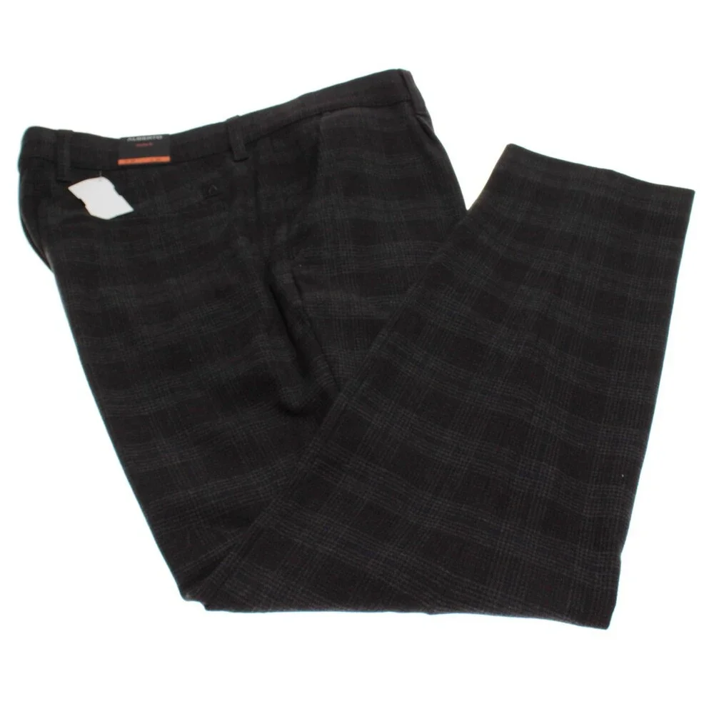 Alberto NWT Pleated Soft Check Chinos / Casual Pants Size 36 US Gray Polyester